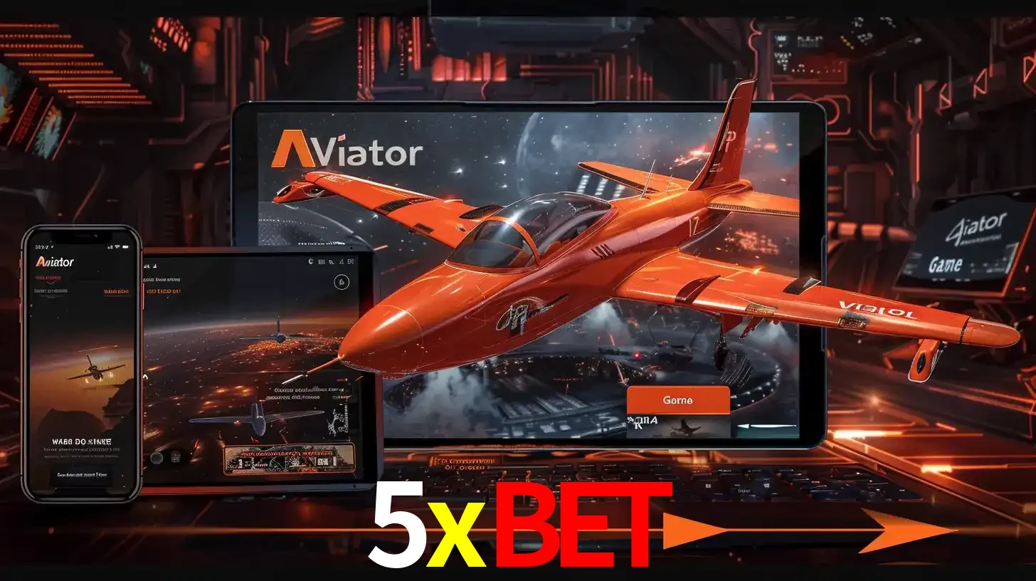 Apresentação tecnológica do jogo Aviator com um avião saindo da tela de um tablet, demonstrando a experiência imersiva em múltiplos dispositivos no 5xbet.