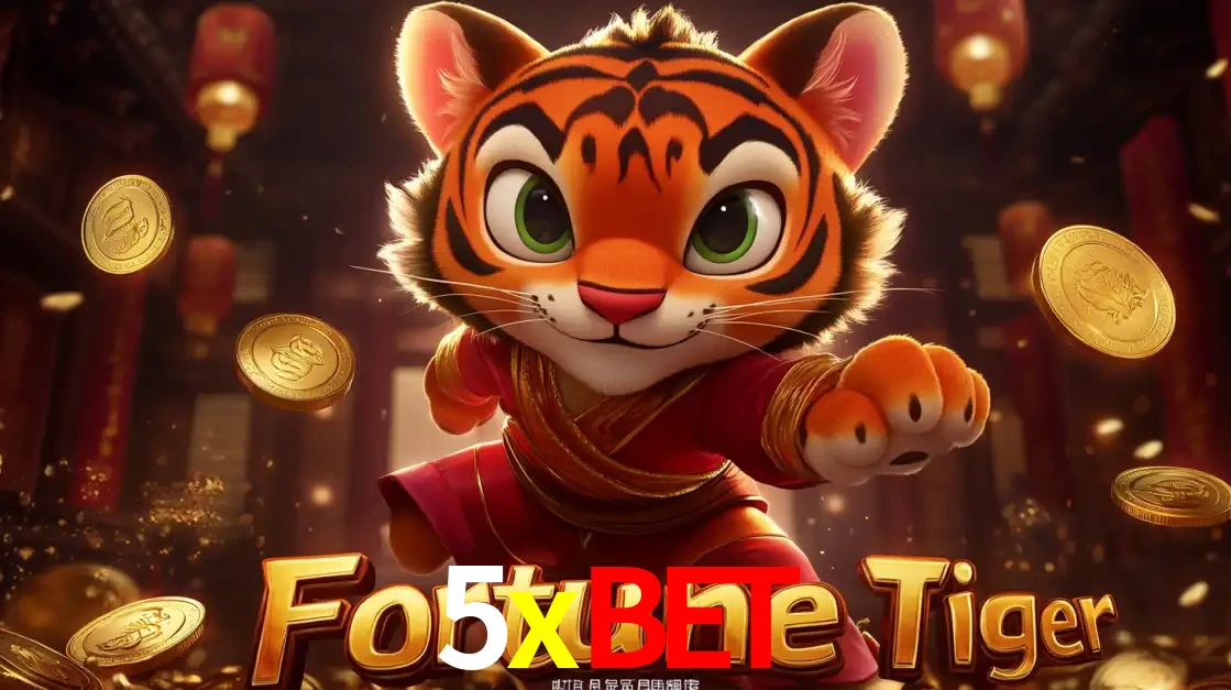 O carismático mascote do jogo de slot Fortune Tiger, um tigre fofo em pose de artes marciais, pronto para trazer sorte e multiplicadores de ganhos no cassino online 5xbet.