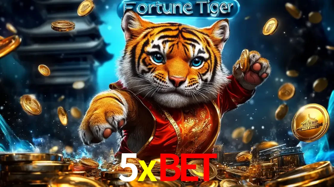 Imagem promocional do jogo de slot Fortune Tiger, com um tigre majestoso em traje tradicional cercado por uma fortuna em moedas de ouro, disponível agora no cassino 5xbet.